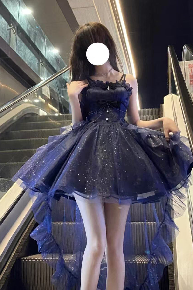 Sweet Ball Gown Spaghetti Straps Navy Blue Gotica Formal 8th Grade Homecoming Dresses Middle School Cocktail Dress Hoco Outfits Lolita Dress DH1621