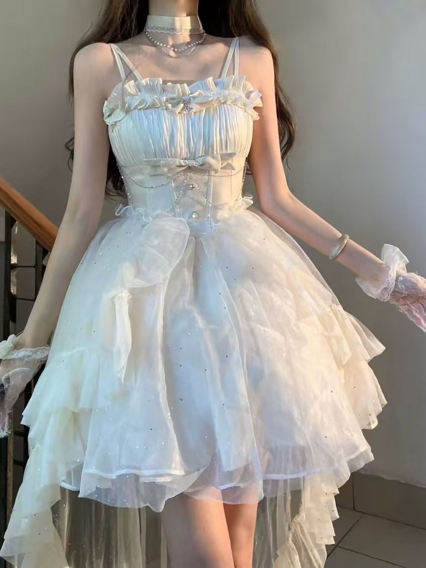 Goth Ball Gown Spaghetti Straps Tulle Short Mini Formal 8th Grade Homecoming Dresses Middle School Cocktail Dress Lolita Outfits DH1624