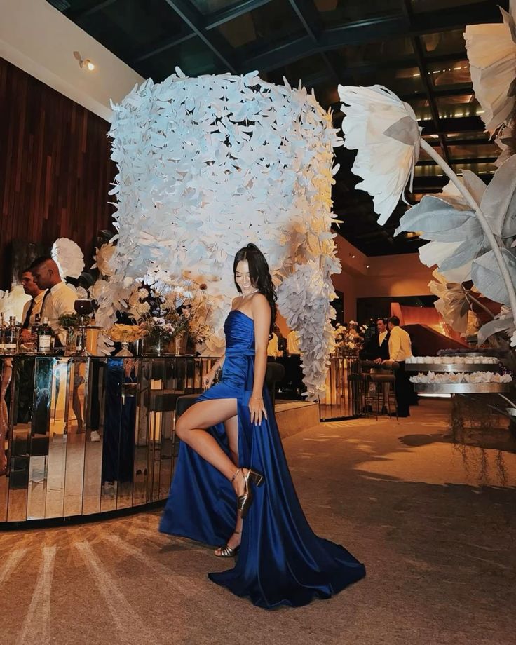 Robe de bal élégante en satin bleu marine, coupe trapèze, sans bretelles, longue, formelle, pour invités de mariage, tenue de soirée, DH181
