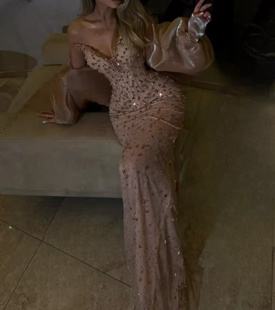 Sexy Mermaid Evening Dress Sweetheart Champagne Sequin Long Prom Dresses Party Dress 20th Birthday Outfits Graduation Dresses DH1862