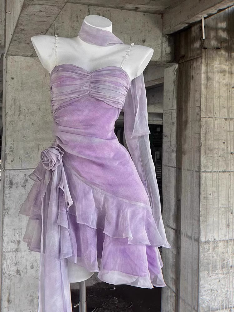 Classy A Line Spaghetti Straps Lilac Chiffon Short Mini Formal 8th Grade Homecoming Dresses Middle School Hoco Court Dress 16th Birthday Dress Hoco Outfits DH1890