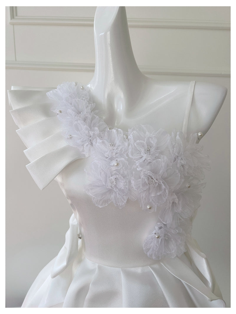 Süßes A-Linien-Kleid mit einer Schulter aus weißem Satin, kurz, Mini, formelles Homecoming-Kleid für die 8. Klasse, High School, Hoco Court Dress, Abschlusskleid, Cocktail-Outfits DH1898