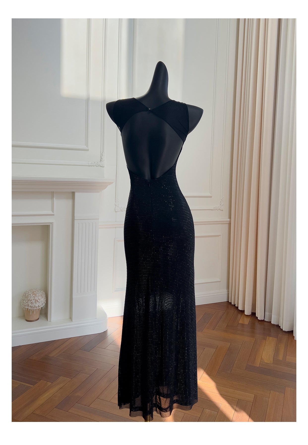 Sexy Mermaid Square Neck Black Sequin Long Prom Dresses Party Dress 20th Birthday Outfits Graduation Dresses DH1995