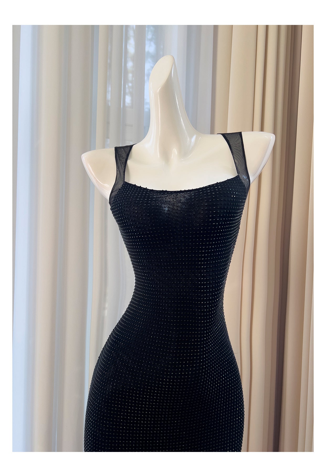 Sexy Mermaid Square Neck Black Sequin Long Prom Dresses Party Dress 20th Birthday Outfits Graduation Dresses DH1995