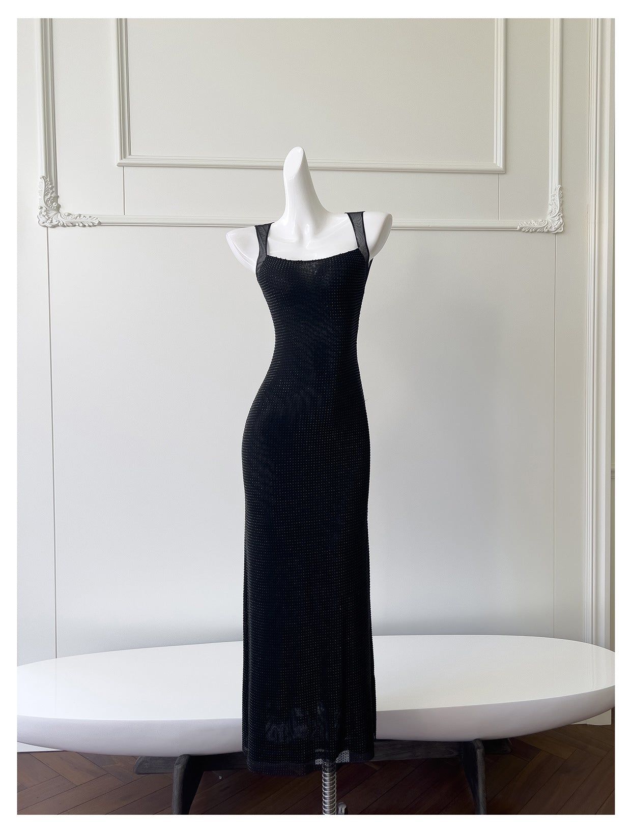 Sexy Mermaid Square Neck Black Sequin Long Prom Dresses Party Dress 20th Birthday Outfits Graduation Dresses DH1995