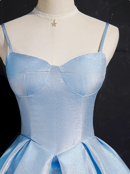 Simple A line Spaghetti Straps Blue Satin Formal 8th Grade Homecoming Dresses Middle School Short Birthday Gowns Graduation Dress Hoco Outfits DH1997