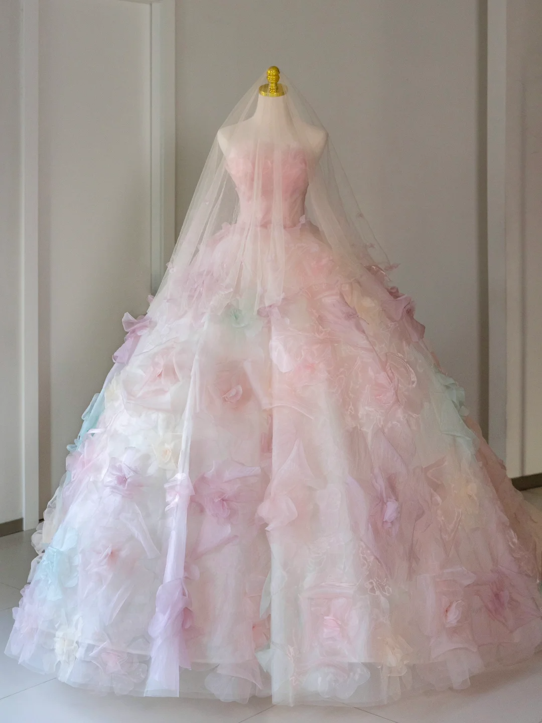 Pretty Ball Gown Strapless Pink Tulle Long Floral Quinceanera Dress Formal Gowns Sweet 17 Dresses Vestido De 15 Anos Sweet 16 Dress DH2071