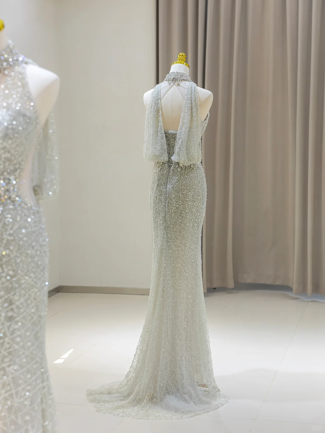 Sexy Mermaid High Neck Silver Gray Sequin Long Prom Dresses Party Dress 20th Birthday Outfits Graduation Dresses DH2079