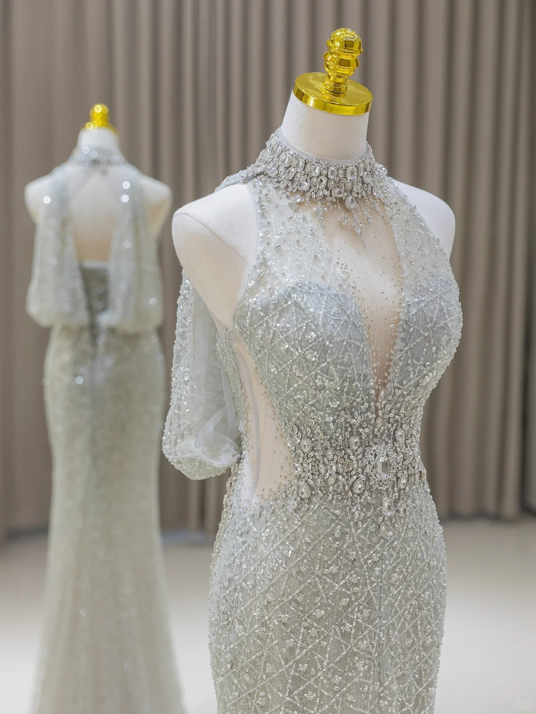 Sexy Mermaid High Neck Silver Gray Sequin Long Prom Dresses Party Dress 20th Birthday Outfits Graduation Dresses DH2079