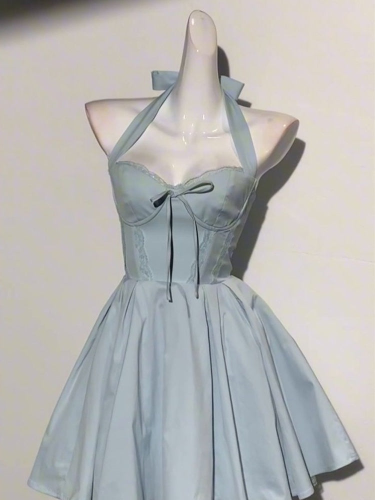 Simple A line Halter Blue Formal 8th Grade Homecoming Dresses Middle School Short Birthday Gowns Graduation Dress Hoco Outfits DH2095
