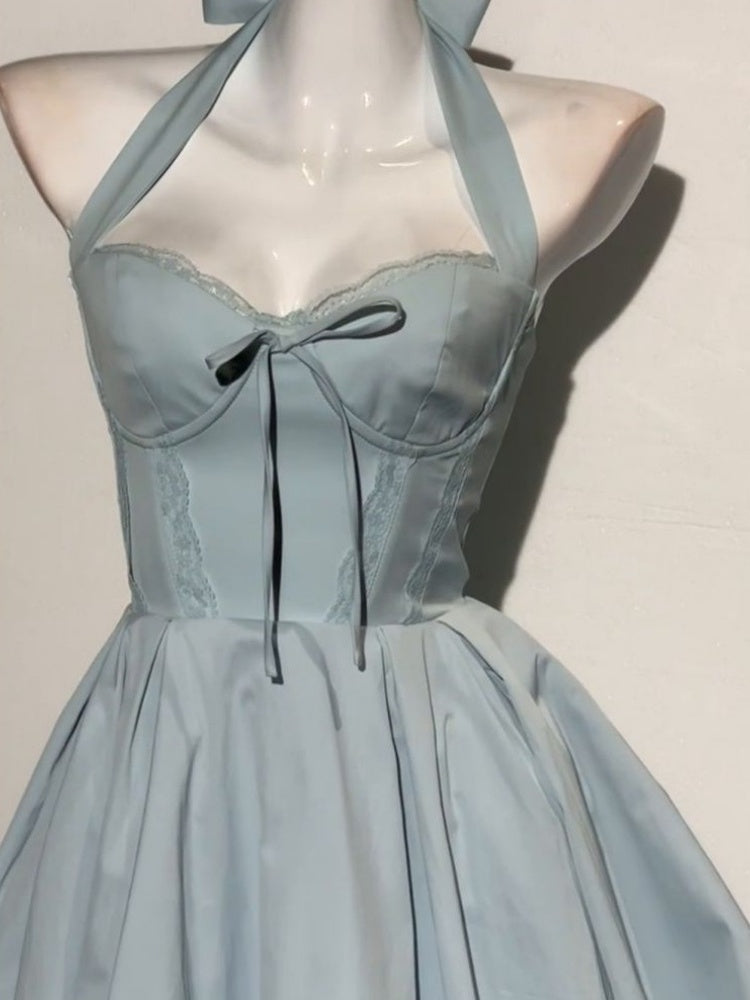 Simple A line Halter Blue Formal 8th Grade Homecoming Dresses Middle School Short Birthday Gowns Graduation Dress Hoco Outfits DH2095