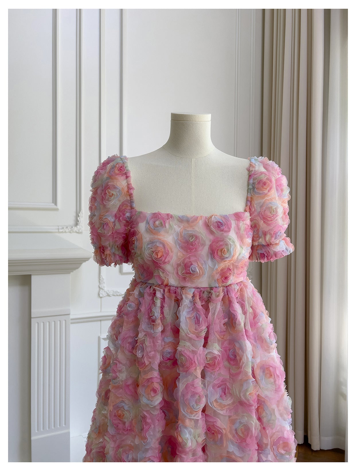 Unique Ball Gown Square Neck Floral Pink Short Mini Formal 8th Grade Homecoming Dresses Middle School Short Cocktail Dress Hoco Outfits DH2115