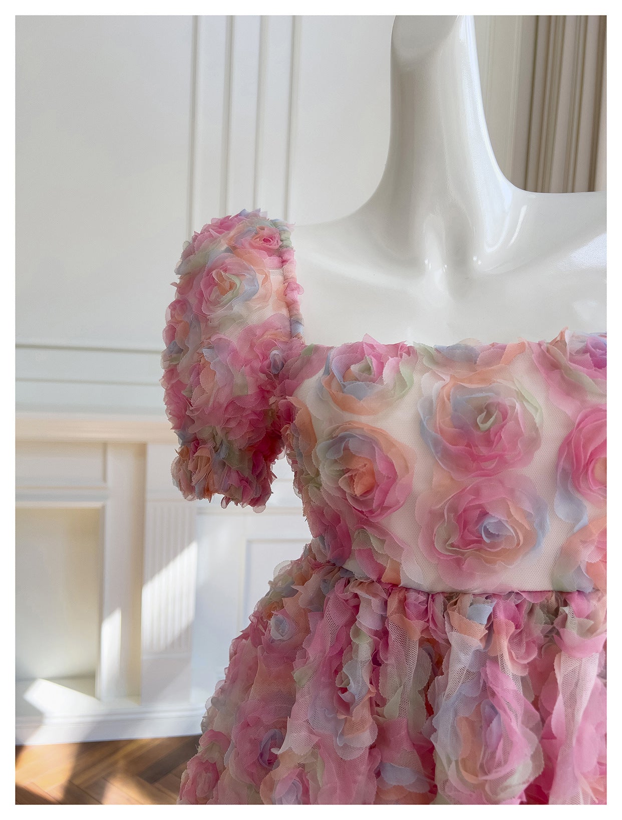 Unique Ball Gown Square Neck Floral Pink Short Mini Formal 8th Grade Homecoming Dresses Middle School Short Cocktail Dress Hoco Outfits DH2115