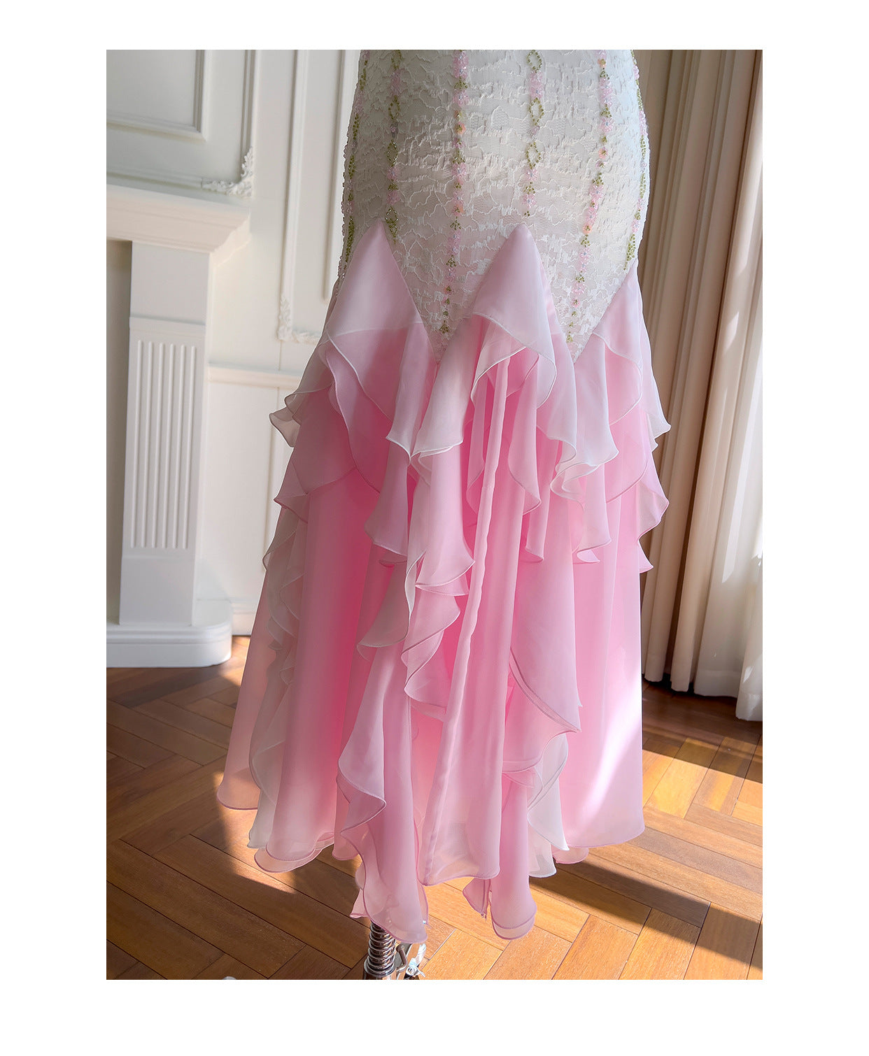 Sexy Mermaid Spaghetti Straps Pink Chiffon Long Prom Dresses Party Dress 20th Birthday Outfits Graduation Dresses DH2116