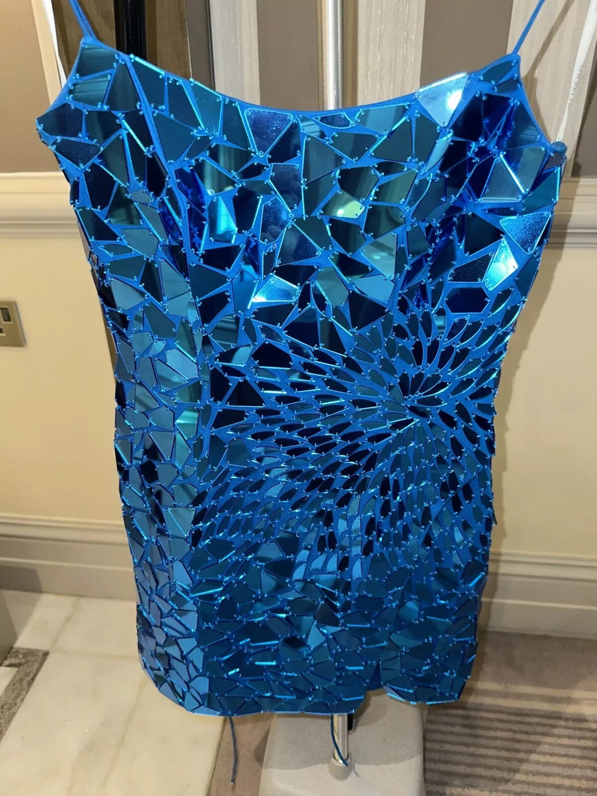 Robe fourreau à bretelles spaghetti, bleu roi, moulante, à paillettes, tenue de soirée, courte, robe de cocktail, robe de remise de diplôme, robe Hoco DH2172