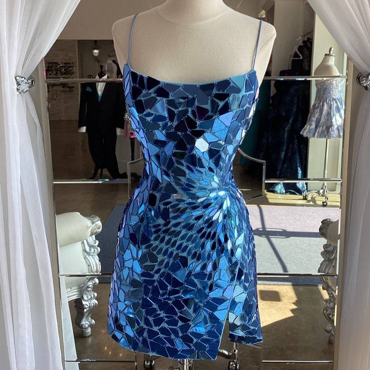 Robe fourreau à bretelles spaghetti, bleu roi, moulante, à paillettes, tenue de soirée, courte, robe de cocktail, robe de remise de diplôme, robe Hoco DH2172