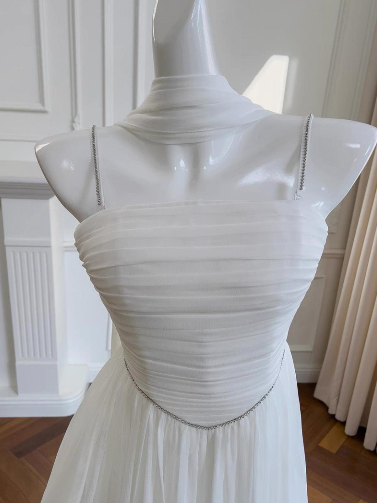 Robe de soirée courte en mousseline blanche, coupe trapèze, bretelles spaghetti, tenue de soirée, de remise de diplôme, pour le collège, pour un 19e anniversaire, Hoco Dresses DH2182
