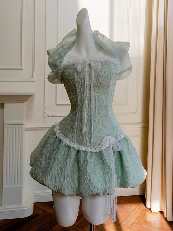 Pretty Ball Gown Strapless Mint Green Satin Formal Homecoming Dress Middle School Short 21st Birthday Outfits Graduation Dress Mini Cocktail Dresses DH2184