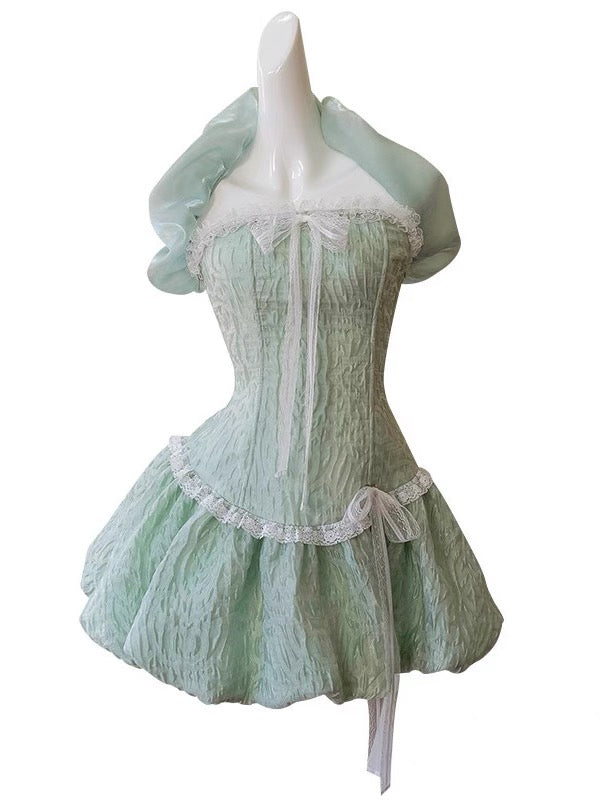 Pretty Ball Gown Strapless Mint Green Satin Formal Homecoming Dress Middle School Short 21st Birthday Outfits Graduation Dress Mini Cocktail Dresses DH2184