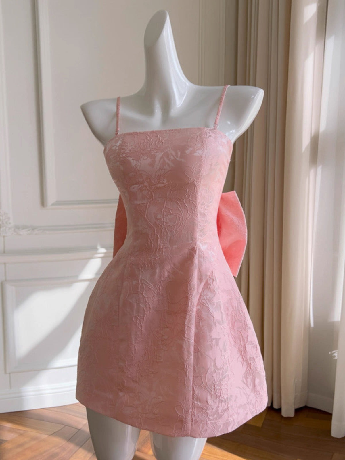 Aesthetic A line Spaghetti Straps Pink Floral Printed Pattern Formal Mini Homecoming Dress Short Cocktail Outfits Graduation Dress Hoco Dress DH2195