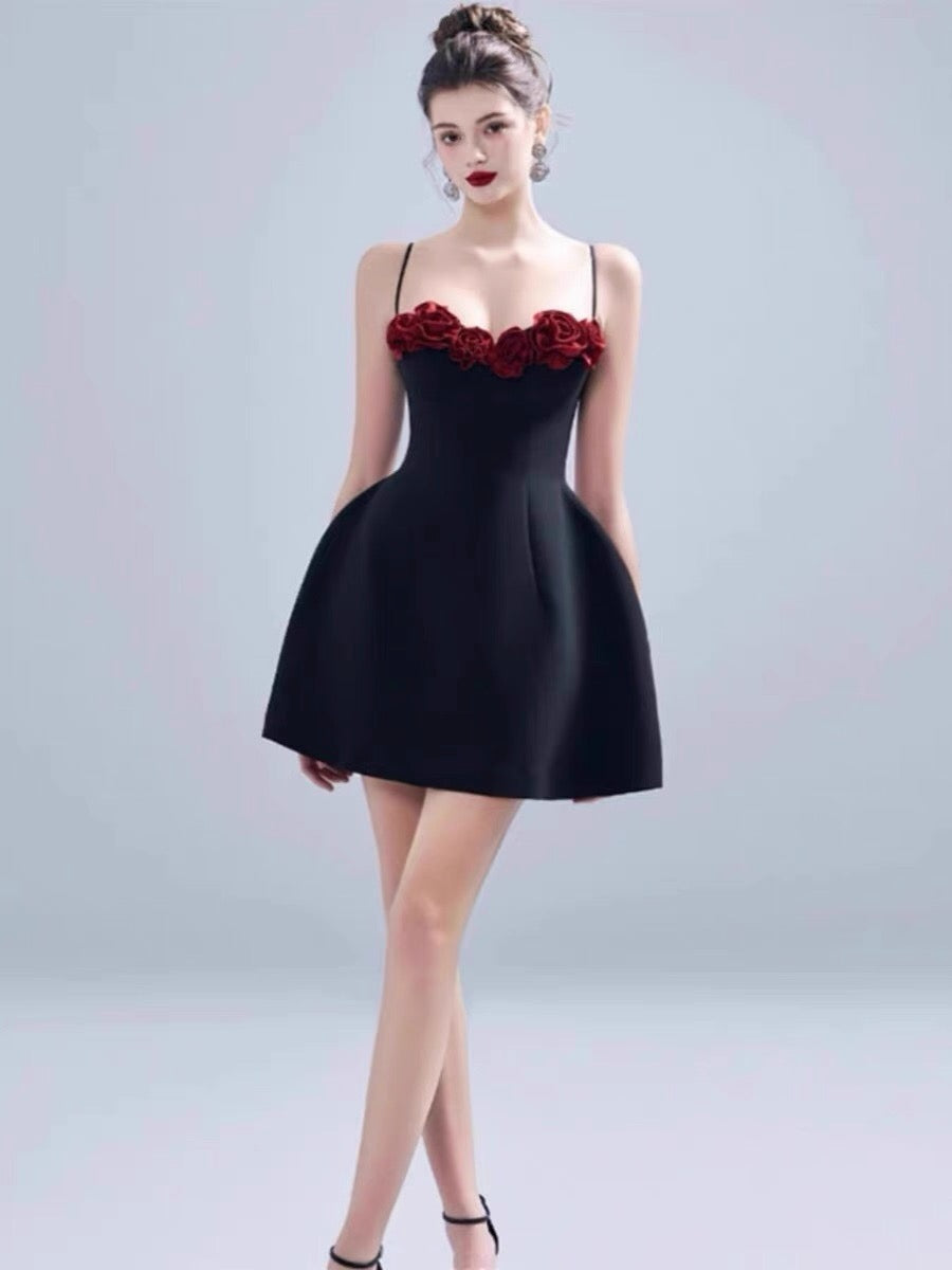 Robe de soirée courte en satin noir, coupe trapèze, bretelles spaghetti, tenue de cocktail, robe de remise de diplôme, Hoco DH2203
