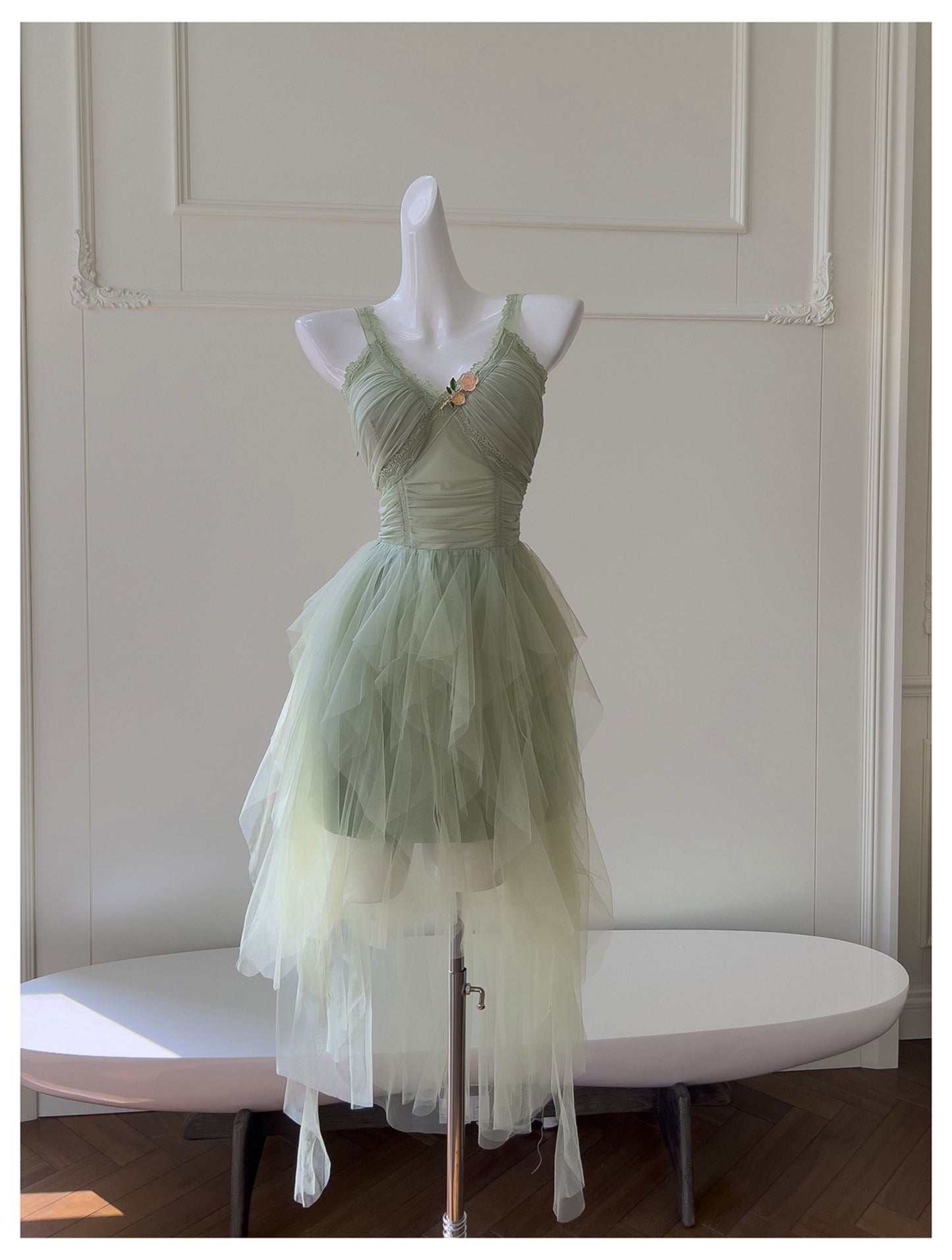 Pretty A Line Sage Green Tulle Formal Homecoming Dresses Middle School Short 21st Birthday Outfits Graduation Dress Mini Cocktail Dresses DH2309