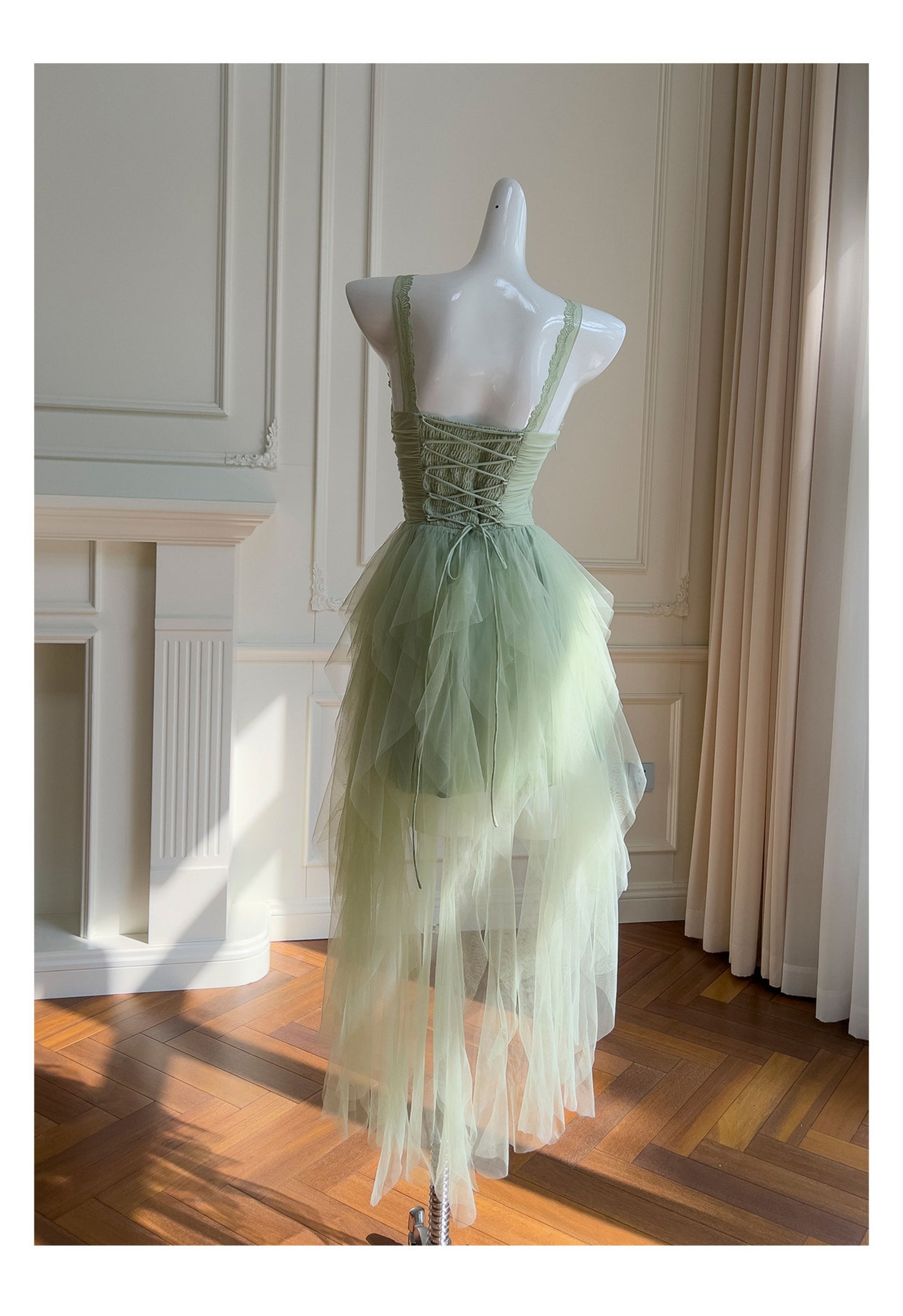 Pretty A Line Sage Green Tulle Formal Homecoming Dresses Middle School Short 21st Birthday Outfits Graduation Dress Mini Cocktail Dresses DH2309