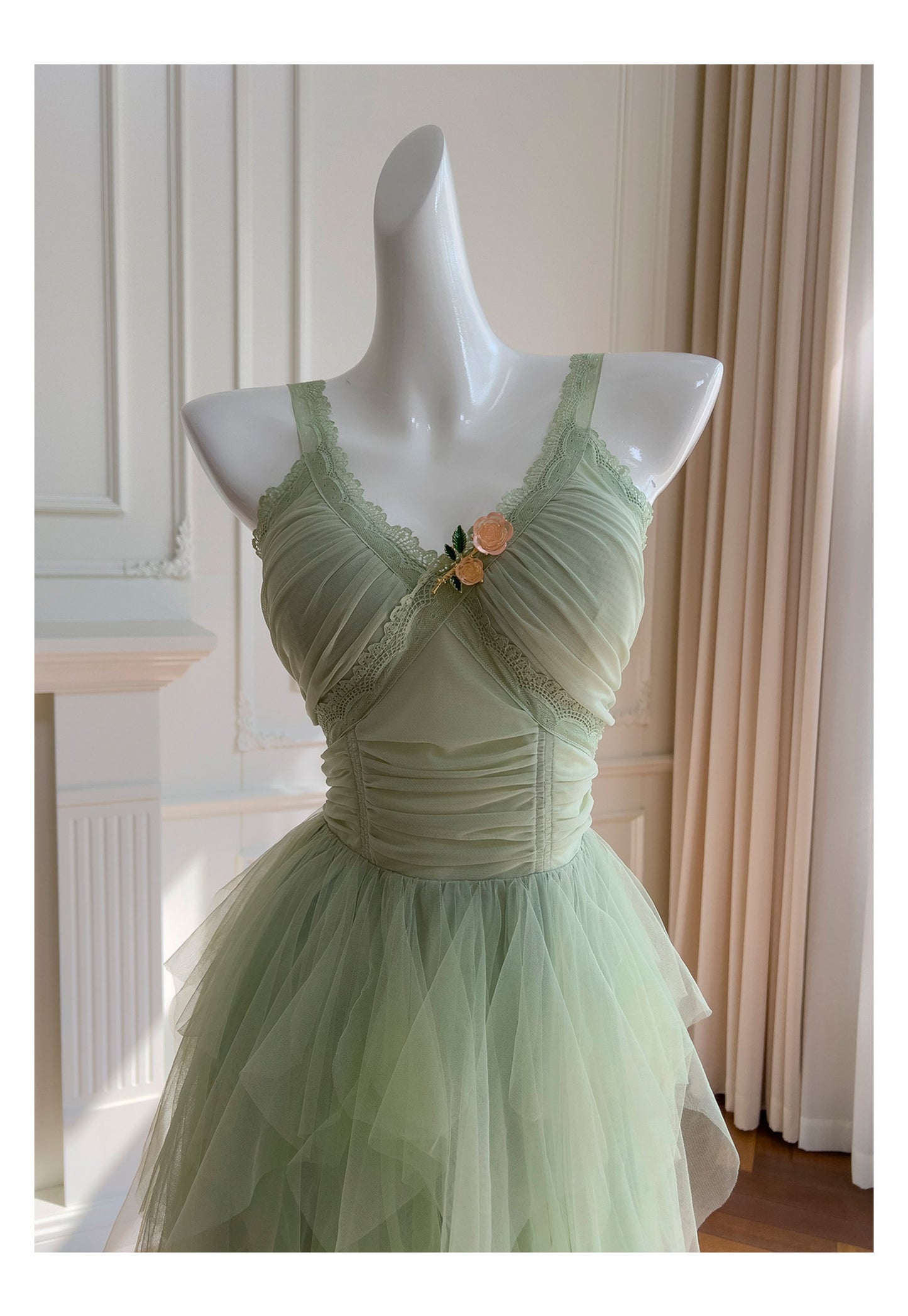 Pretty A Line Sage Green Tulle Formal Homecoming Dresses Middle School Short 21st Birthday Outfits Graduation Dress Mini Cocktail Dresses DH2309