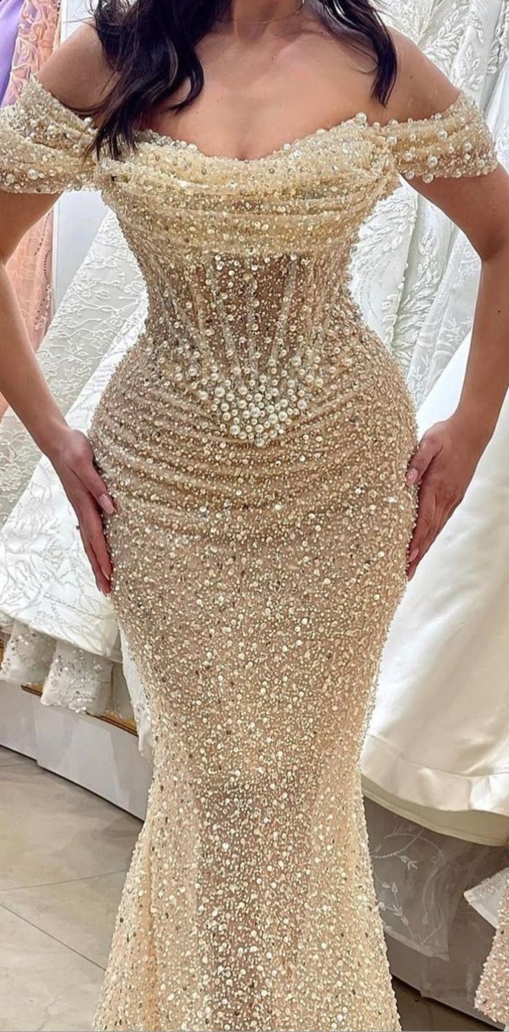 Sparkly Mermaid Off The Shoulder Sequin Gold Long Evening Party Gowns Evening Dress Special Formal Dresses Prom Dress DH2357