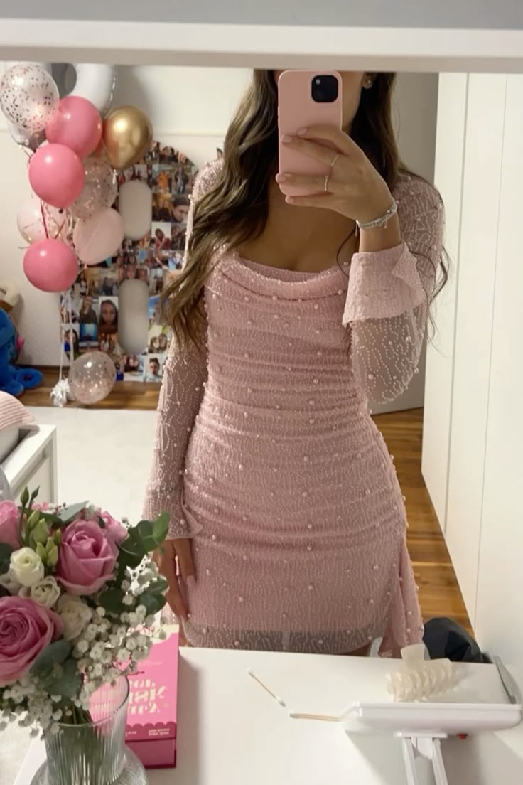 Jolie robe fourreau à col carré et paillettes roses, tenue de soirée, tenue d'anniversaire, robe de remise de diplôme, robe de cocktail courte, DH2373