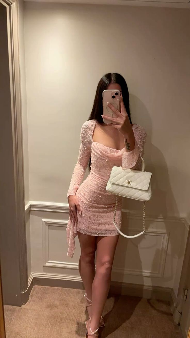 Jolie robe fourreau à col carré et paillettes roses, tenue de soirée, tenue d'anniversaire, robe de remise de diplôme, robe de cocktail courte, DH2373