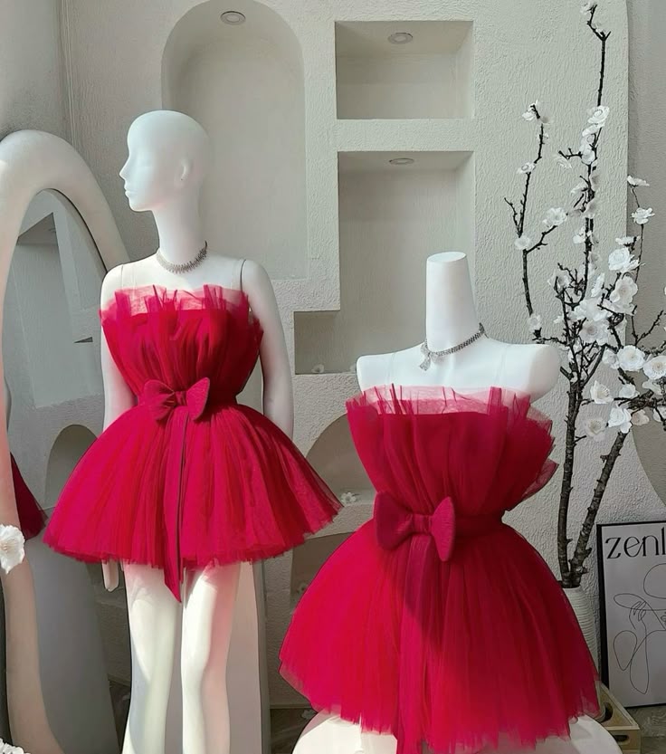 Trendy Ball Gown Strapless Red Tulle Mini Short Formal 8th Grade Homecoming Dresses Summer Middle School Hoco Dress Homecoming Outfits DH240