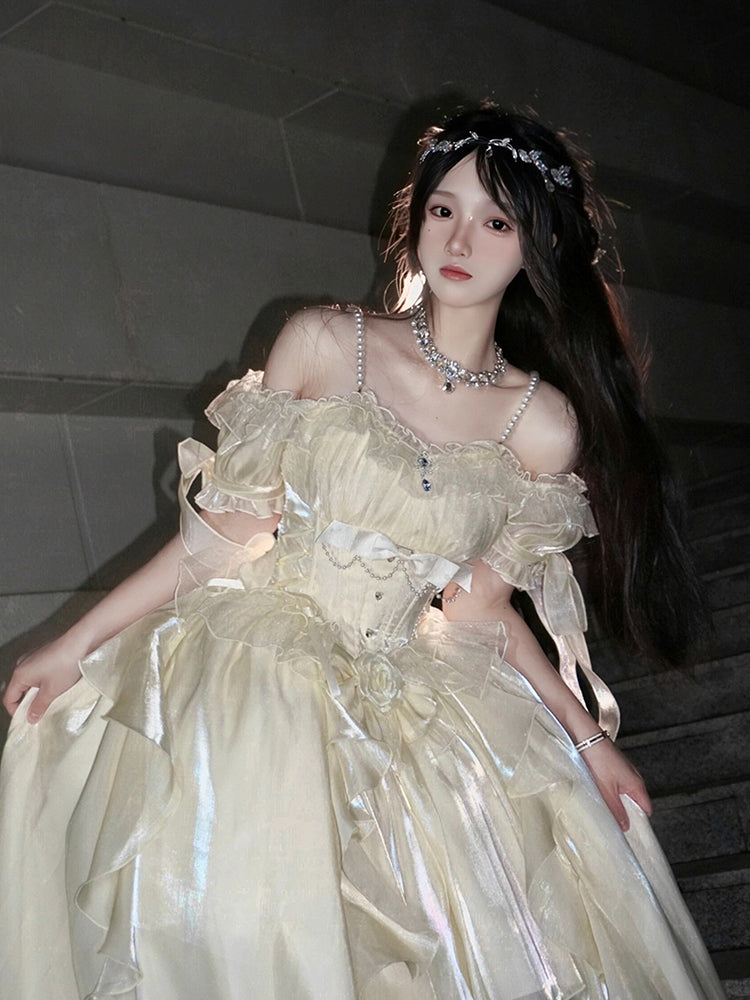 Vintage Ball Gown Off The Shoulder Half Sleeves 21st Birthday Dress Lolita Dress Ivory Long Birthday Outfits DH2427