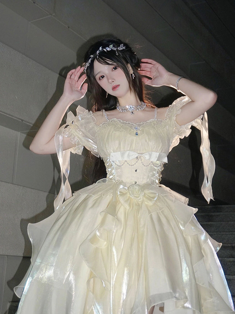 Vintage Ball Gown Off The Shoulder Half Sleeves 21st Birthday Dress Lolita Dress Ivory Long Birthday Outfits DH2427