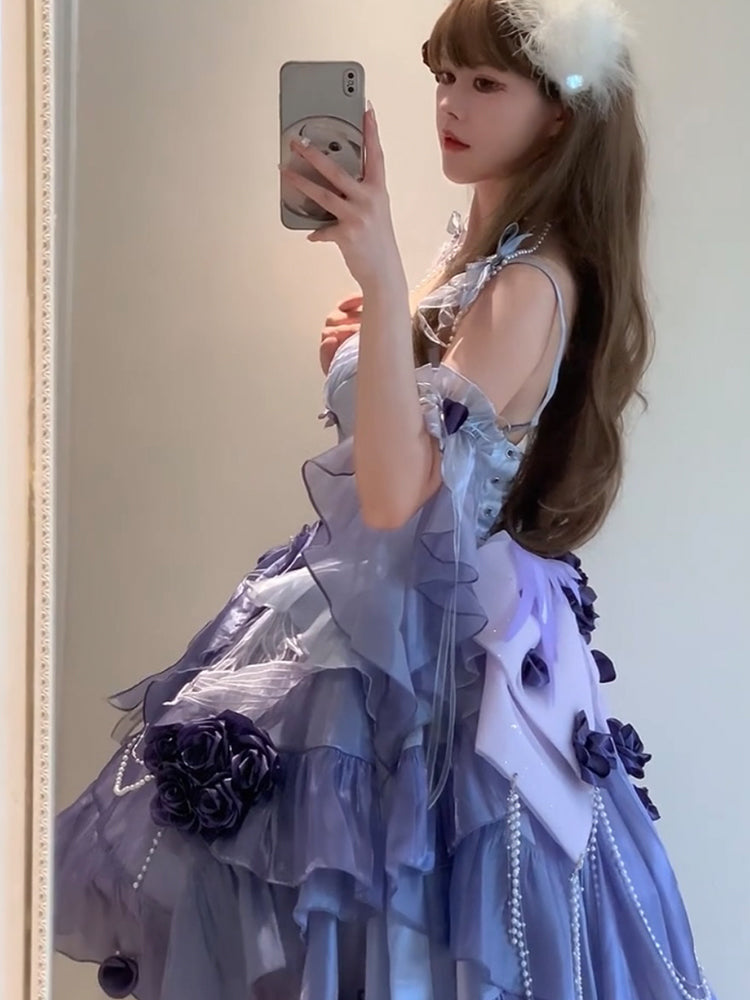 Vintage Ball Gown Spaghetti Straps Chiffon Light Grape Summer 18th Birthday Dress High Low Ombre Pink Lolita Dress 18th Birthday Outfits DH2429