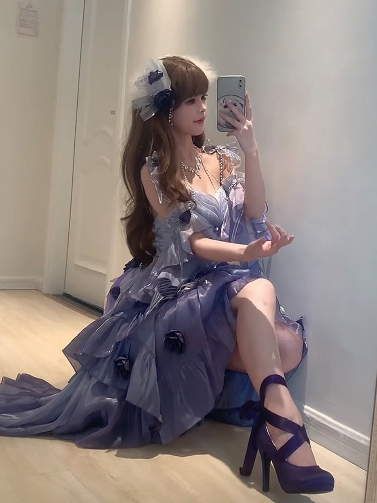 Vintage Ball Gown Spaghetti Straps Chiffon Light Grape Summer 18th Birthday Dress High Low Ombre Pink Lolita Dress 18th Birthday Outfits DH2429