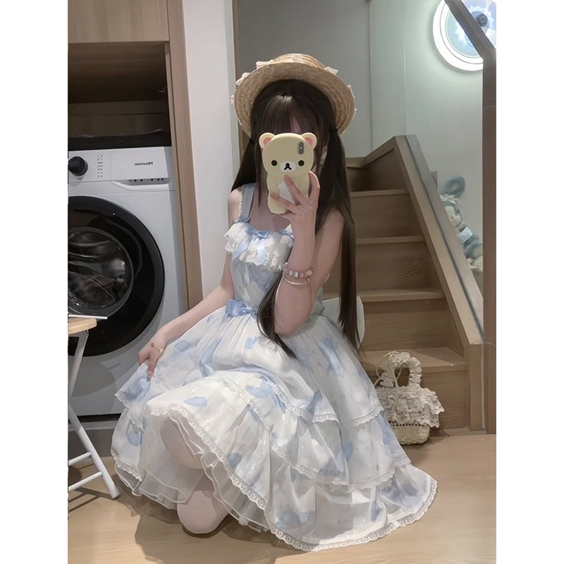 Cute A line Square Neck White Short Mini Summer 16th Birthday Dress Lolita Dress Mini 18th Birthday Outfits Lolita Outfit DH2437