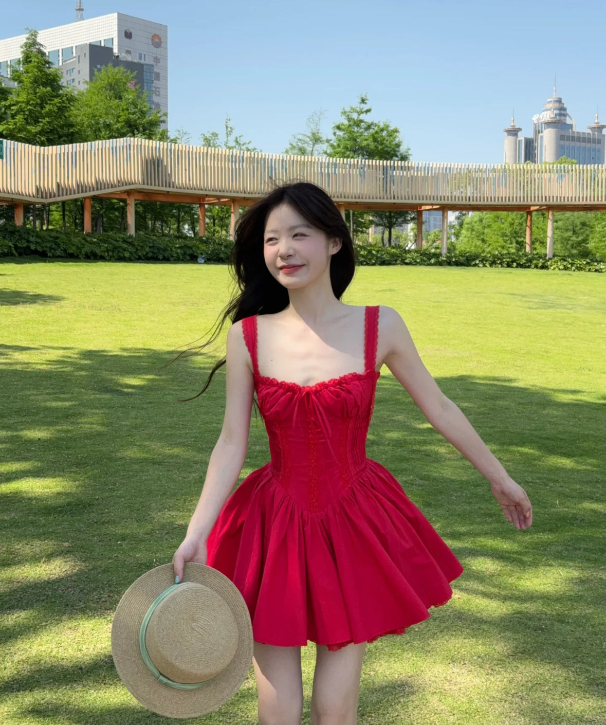Robe de soirée courte rouge à col carré et coupe trapèze, simple, tenue d'été Hoco, mini robe de cocktail DH2469