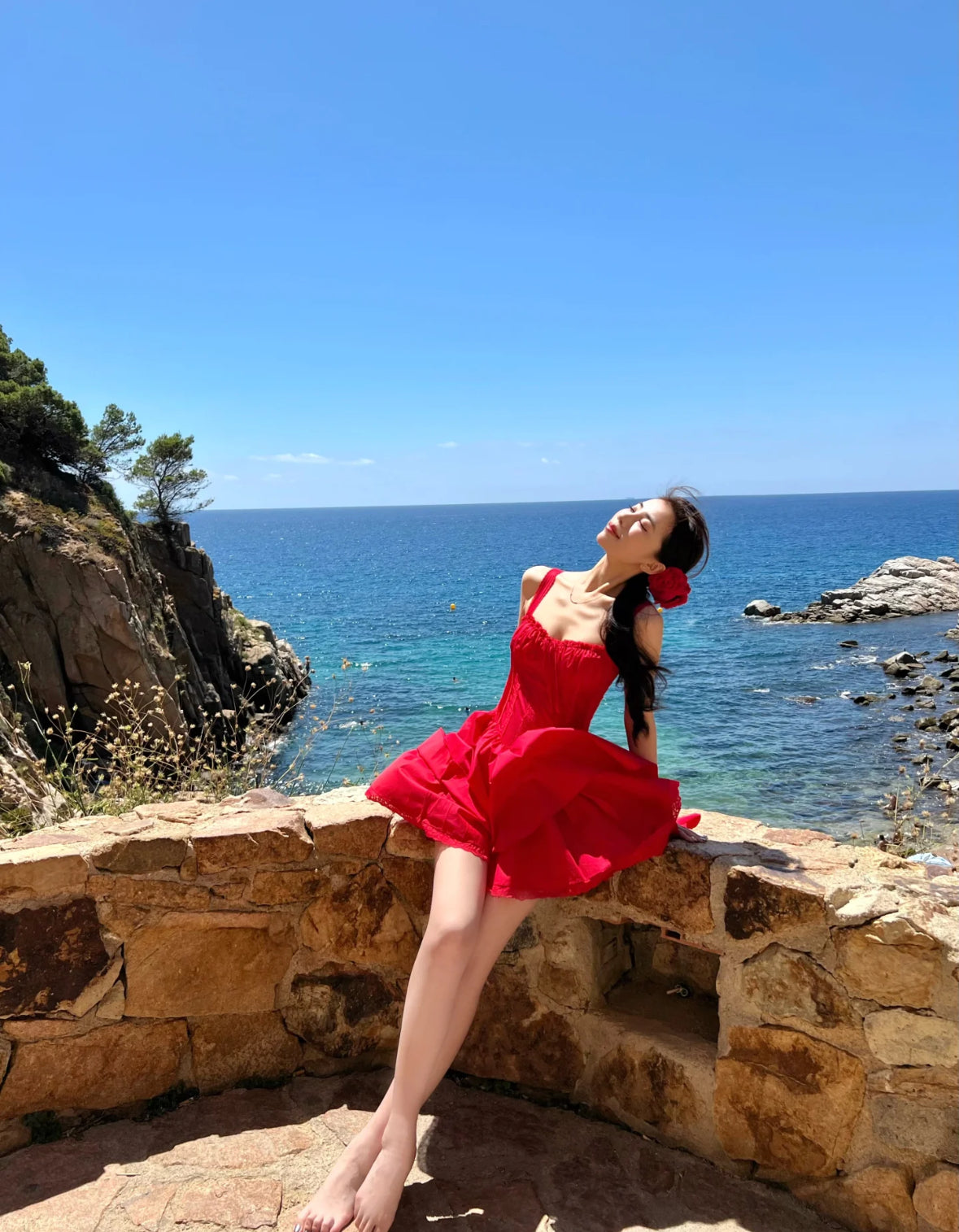 Robe de soirée courte rouge à col carré et coupe trapèze, simple, tenue d'été Hoco, mini robe de cocktail DH2469