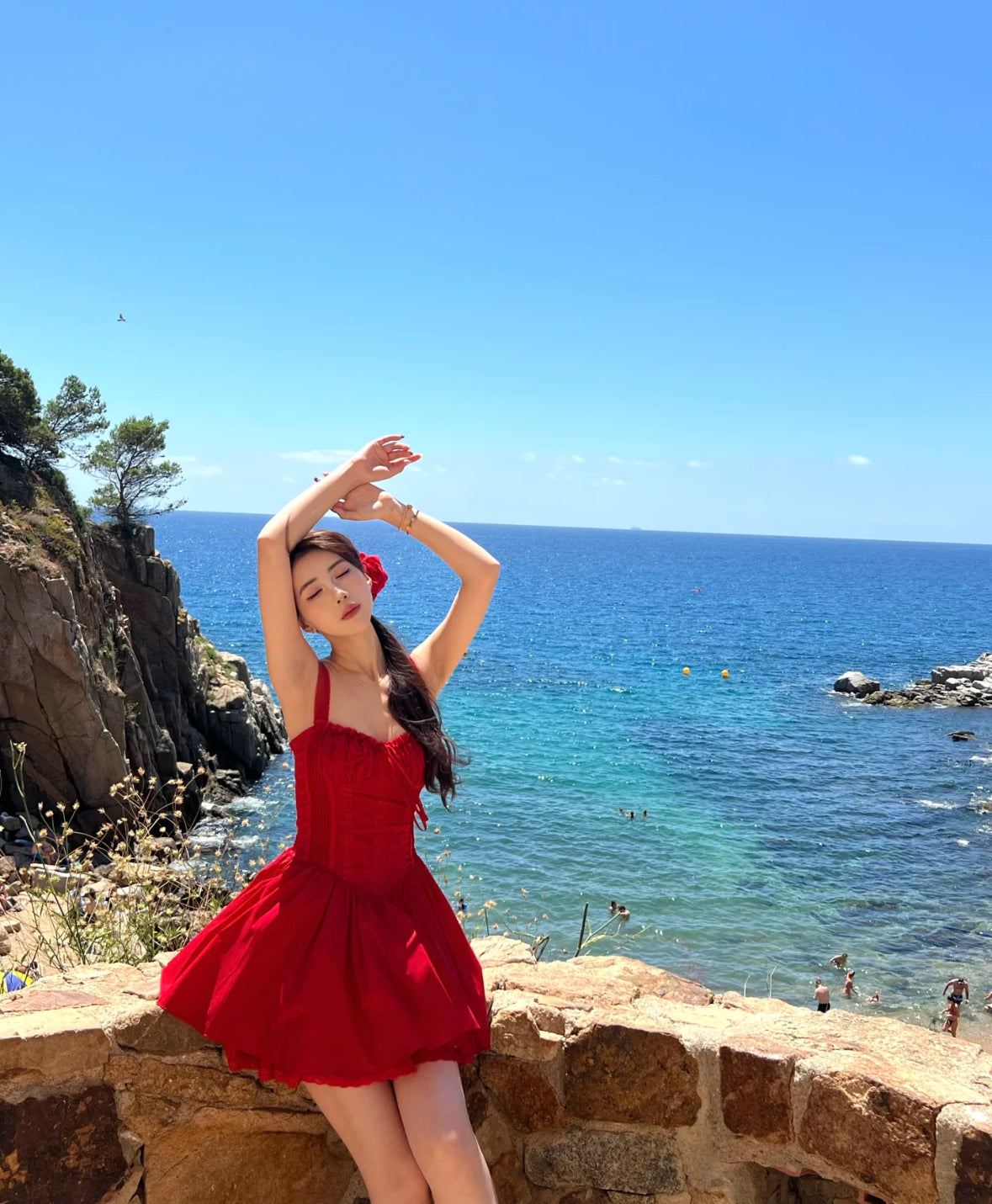 Robe de soirée courte rouge à col carré et coupe trapèze, simple, tenue d'été Hoco, mini robe de cocktail DH2469