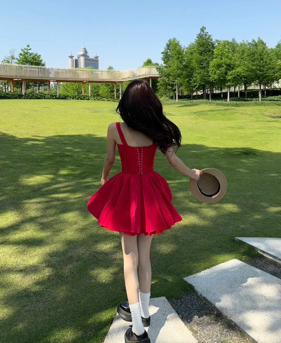 Robe de soirée courte rouge à col carré et coupe trapèze, simple, tenue d'été Hoco, mini robe de cocktail DH2469