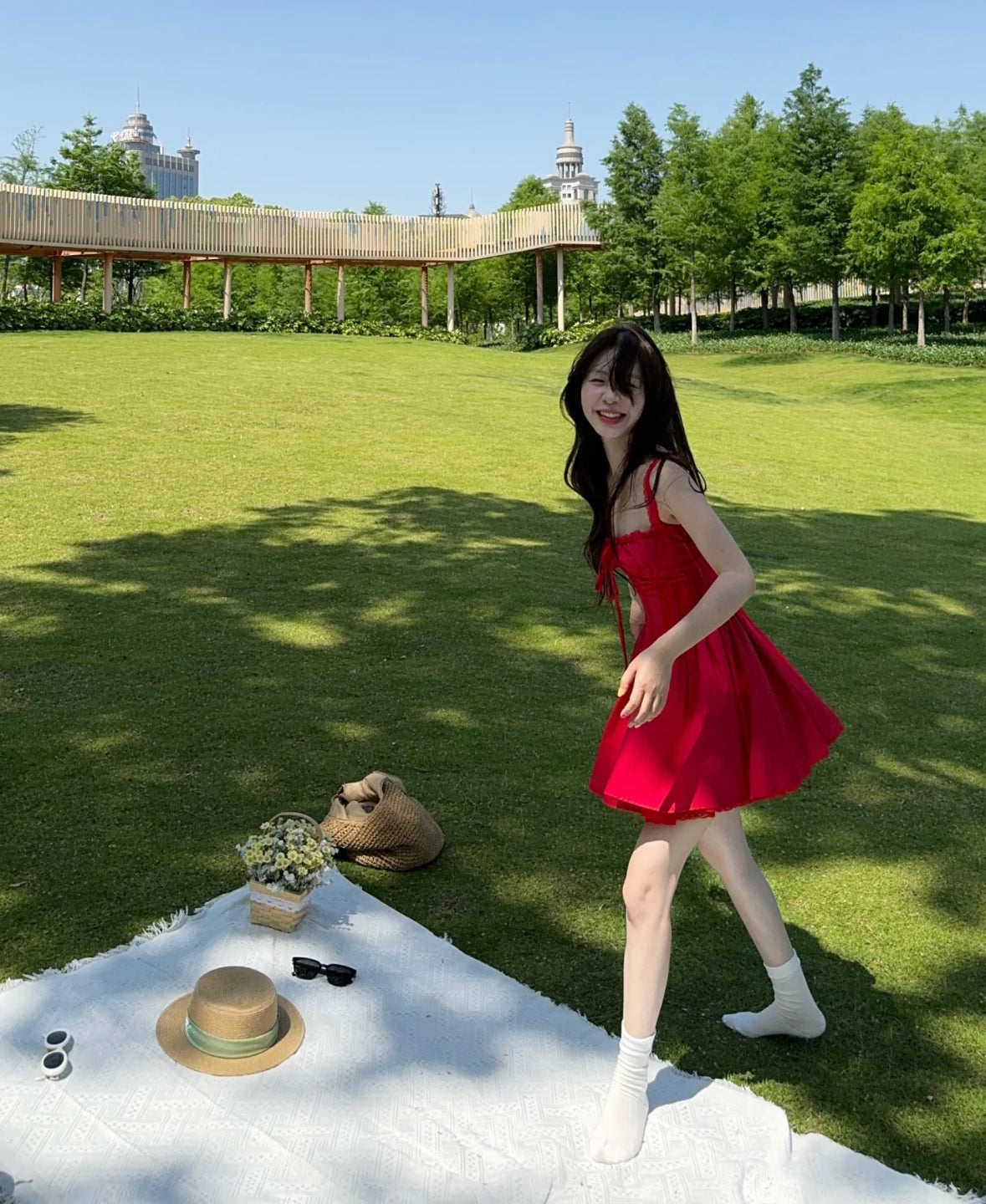 Robe de soirée courte rouge à col carré et coupe trapèze, simple, tenue d'été Hoco, mini robe de cocktail DH2469