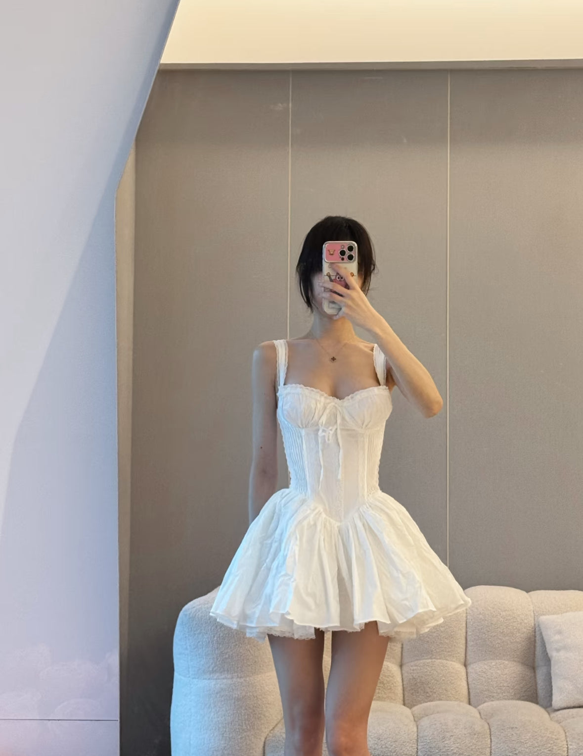 Robe de soirée courte blanche à col carré et coupe trapèze, tenue d'été Hoco, mini robe de cocktail DH2470