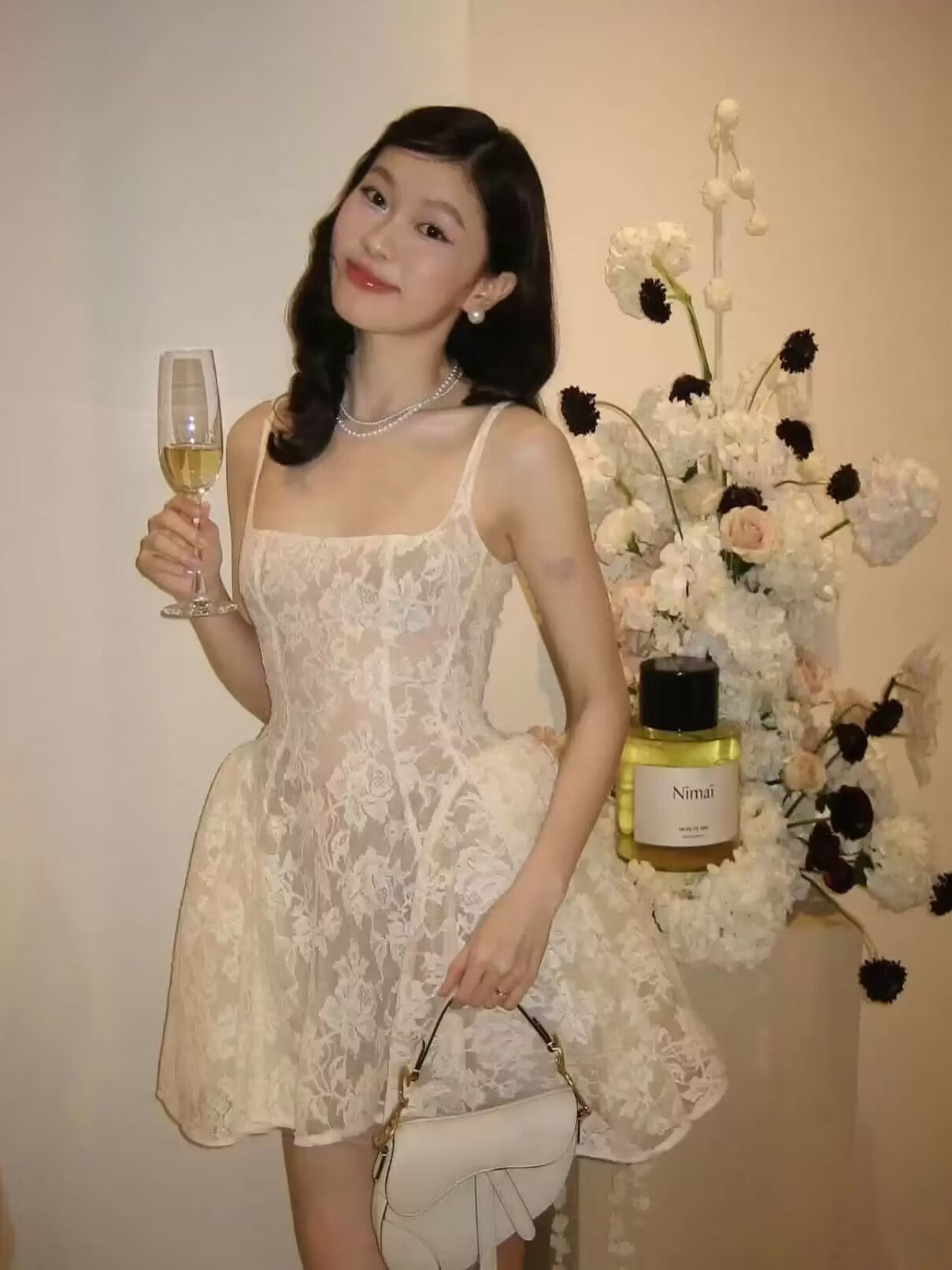 Jolie robe de soirée trapèze en dentelle blanche à col carré, tenue courte pour 16e anniversaire, robe de remise de diplôme, mini robe de cocktail DH2473