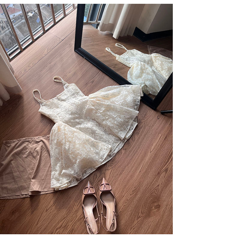 Jolie robe de soirée trapèze en dentelle blanche à col carré, tenue courte pour 16e anniversaire, robe de remise de diplôme, mini robe de cocktail DH2473