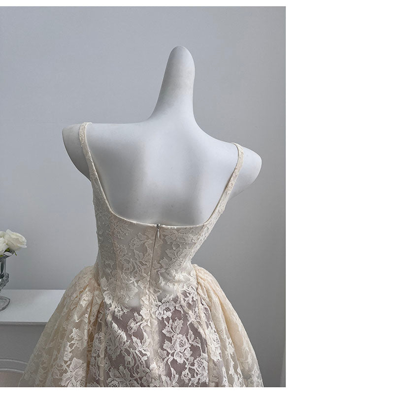 Jolie robe de soirée trapèze en dentelle blanche à col carré, tenue courte pour 16e anniversaire, robe de remise de diplôme, mini robe de cocktail DH2473