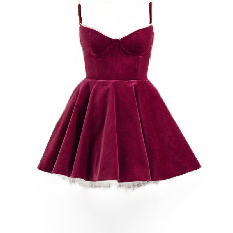 Robe de soirée courte en velours à bretelles spaghetti, coupe trapèze, tenue de soirée pour 16 ans, robe de remise de diplôme, mini robe de cocktail DH2476