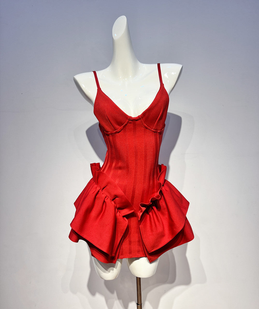 Robe de soirée trapèze en satin rouge à bretelles spaghetti, tenue de soirée pour 16e anniversaire, robe de remise de diplôme, mini robe courte Hoco DH2548