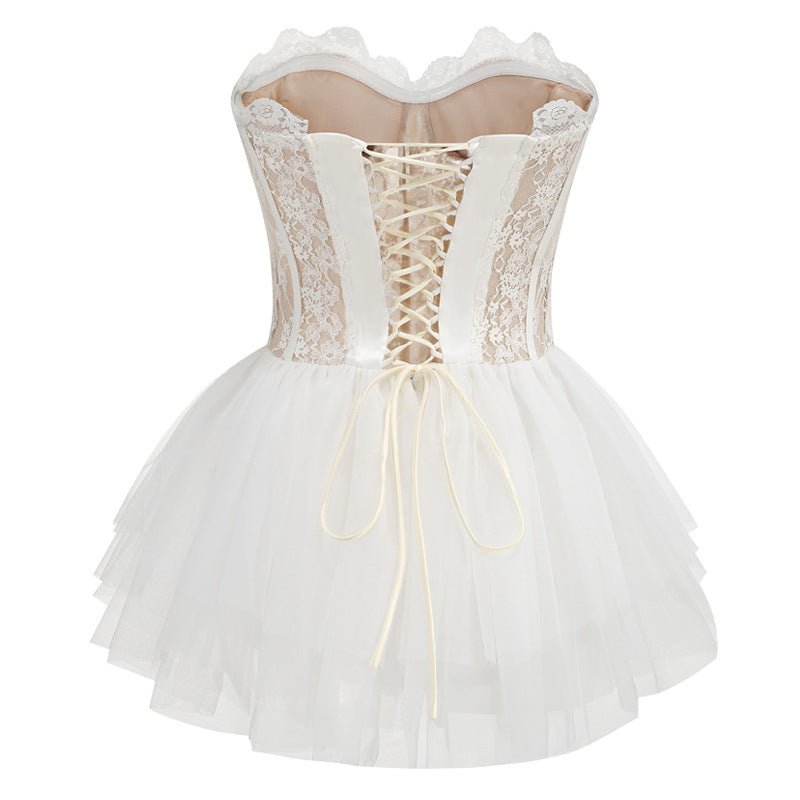 Robe de soirée sexy en dentelle blanche, coupe trapèze, sans bretelles, tenue de soirée, pour 18e anniversaire, robe de remise de diplôme, mini robe courte Hoco DH2551