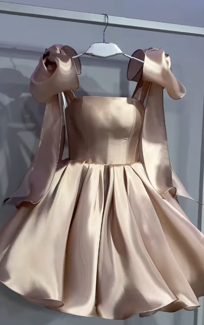 Cute Ball Gown Straps Pink Satin Short Formal 8th Grade Homecoming Dresses Middle School Cocktail Dress Hoco Outfits DH2591